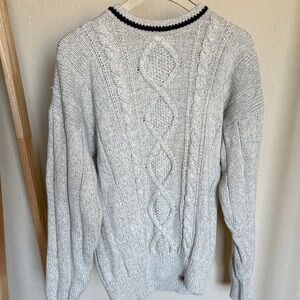 Gant Heather Gray Cable Knit Crewneck Sweater